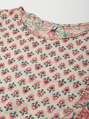 Beige printed cotton ethnic-kurtis 4