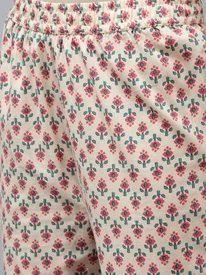 Beige printed cotton ethnic-kurtis 5