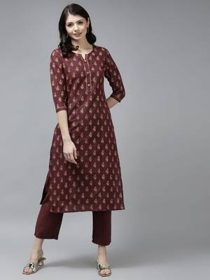 Brown printed cotton ethnic-kurtis 1