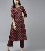 Brown printed cotton ethnic-kurtis