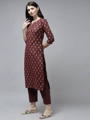 Brown printed cotton ethnic-kurtis 2