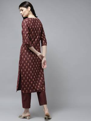 Brown printed cotton ethnic-kurtis 3