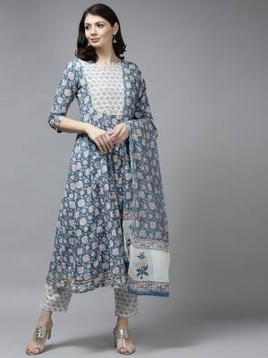 Blue printed cotton ethnic-kurtis 1