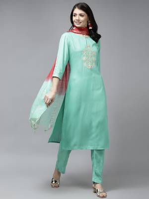 Green solid rayon ethnic-kurtis 1