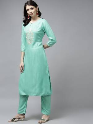 Green solid rayon ethnic-kurtis 2