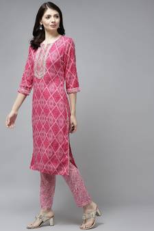Red embroidered cotton ethnic-kurtis