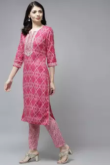 Red embroidered cotton ethnic-kurtis