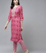 Red embroidered cotton ethnic-kurtis