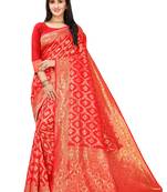 Orange Woven Cotton Silk Saree With Blouse