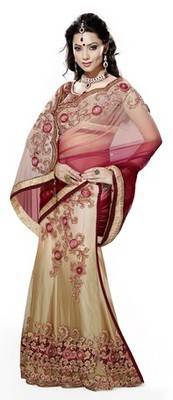 Beige Embroidered Net Saree 1