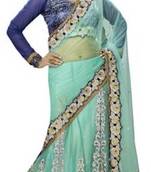 Blue Embroidered Net Saree