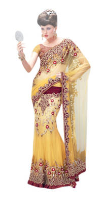 Yellow Embroidered Net Saree 1