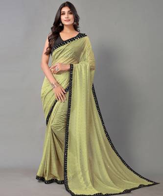 Light olive plain art silk saree with blouse 1