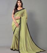 Light olive plain art silk saree with blouse