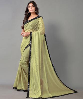 Light olive plain art silk saree with blouse 2