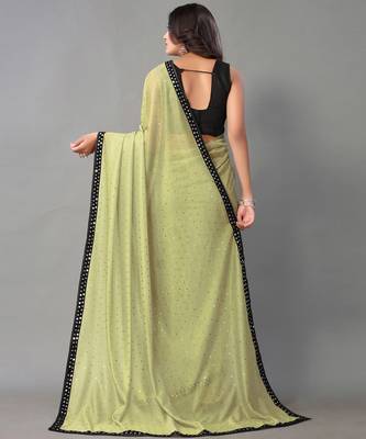 Light olive plain art silk saree with blouse 3