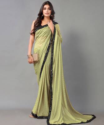 Light olive plain art silk saree with blouse 4