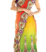 Purple Embroidered Net Saree