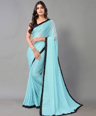 Sky blue plain art silk saree with blouse 1