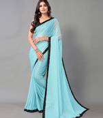 Sky blue plain art silk saree with blouse