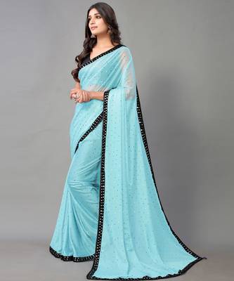 Sky blue plain art silk saree with blouse 2