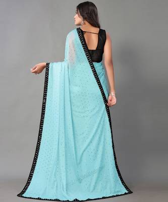 Sky blue plain art silk saree with blouse 3