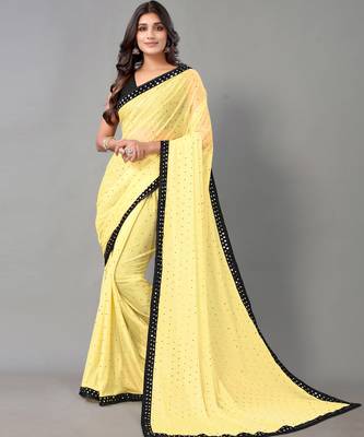 Yellow plain art silk saree with blouse 1