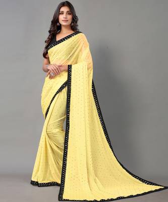 Yellow plain art silk saree with blouse 2