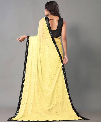 Yellow plain art silk saree with blouse 3