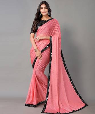 Pink plain art silk saree with blouse 1