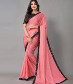 Pink plain art silk saree with blouse