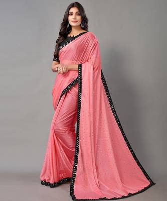 Pink plain art silk saree with blouse 2