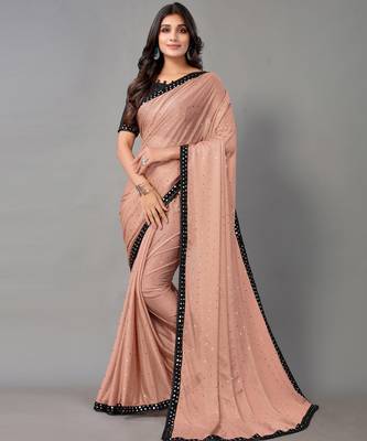 Peach plain art silk saree with blouse 1