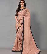 Peach plain art silk saree with blouse