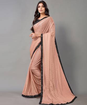Peach plain art silk saree with blouse 2