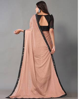 Peach plain art silk saree with blouse 3