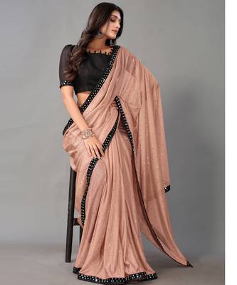 Peach plain art silk saree with blouse 4