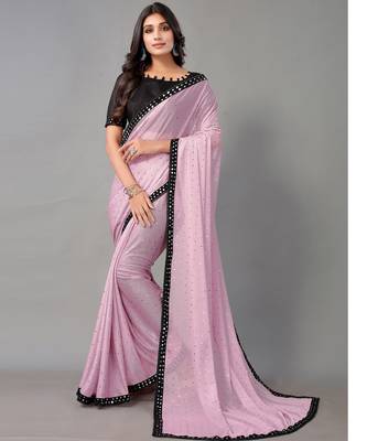Light purple plain art silk saree with blouse 1