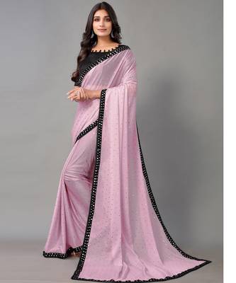 Light purple plain art silk saree with blouse 2