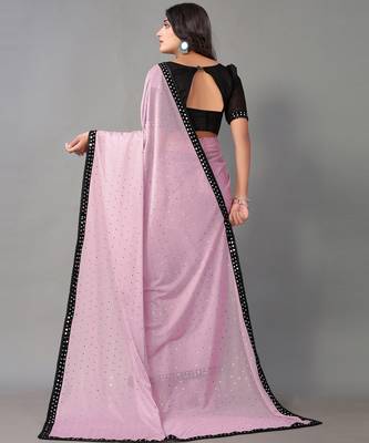 Light purple plain art silk saree with blouse 3