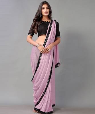 Light purple plain art silk saree with blouse 4