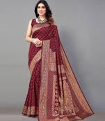 Maroon woven poly silk saree with blouse