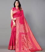 Pink woven poly silk saree with blouse
