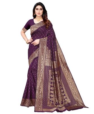Wine woven poly silk saree with blouse 1