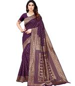Wine woven poly silk saree with blouse