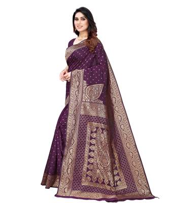 Wine woven poly silk saree with blouse 2