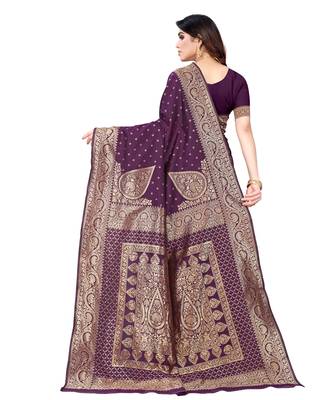 Wine woven poly silk saree with blouse 3