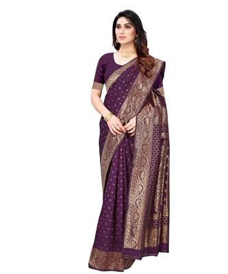 Wine woven poly silk saree with blouse 4