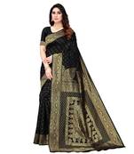 Black woven poly silk saree with blouse