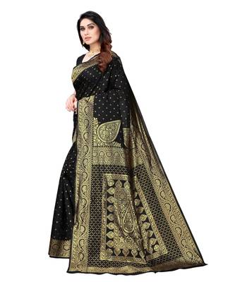 Black woven poly silk saree with blouse 2
